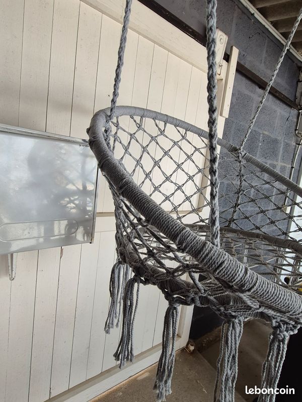 Siège suspendu macramé gris – neuf – style bohème (image 4)