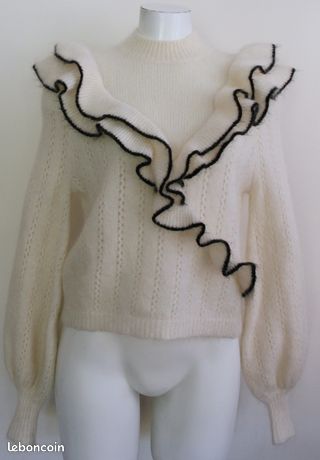 Pull Sézane En Mohair Et Laine Avec Perles - Taille S - Ivoire - Occasion Très Bon état