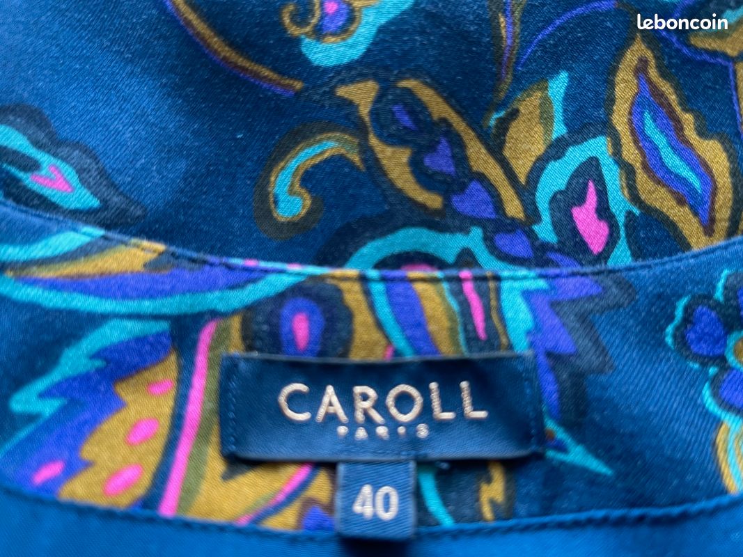 Haut Fluide Caroll Taille 40 – Viscose Imprimé Bleu Ton Fondu