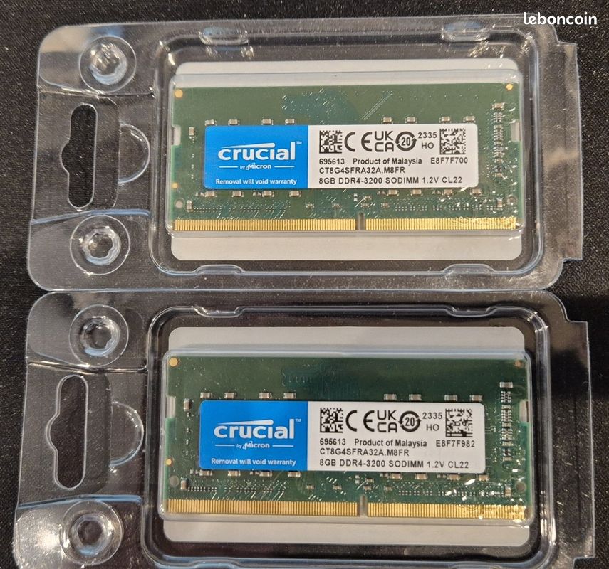 Barrette RAM Crucial DDR4 3200 MHz – 8 Go SODIMM (neuf, PC Portable)
