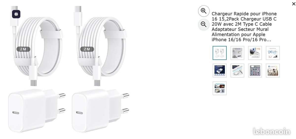 Chargeur Rapide 20W USB-C + Câble Blanc - Pour IPhone 15 Pro Max Et 15 - NEUF