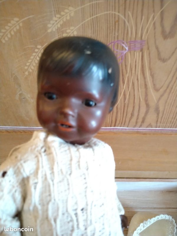 Poupée Ancienne Tête Biscuit - Bébé Caractère Noir Heubach Koppelsdorf