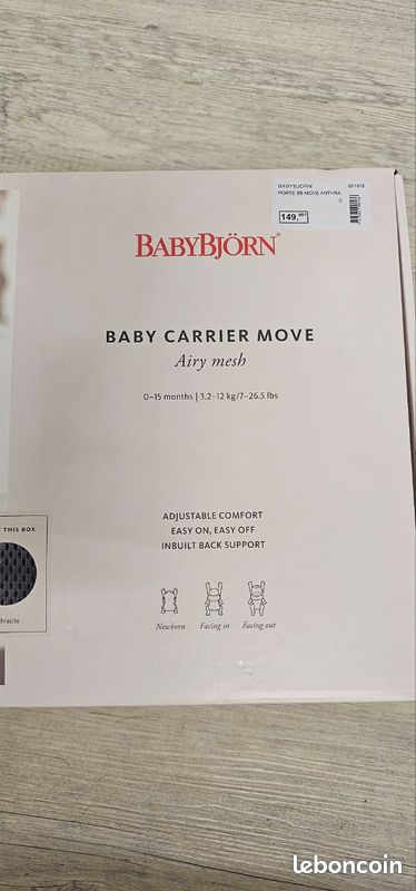 Porte-bébé BabyBjörn Move Mesh Anthracite (0-15 mois) — État neuf dans sa boîte (image 4)
