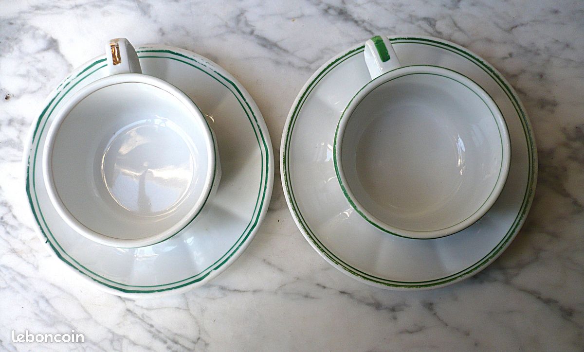 Service De 6 Grandes Tasses à Chocolat Choky Avec Sous-tasses - Occasion Très Bon état, Porcelaine Blanche, Motif Chocolat