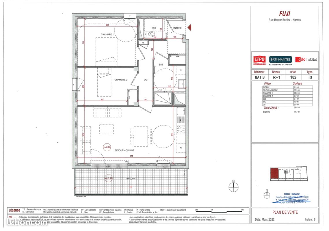 Appartement 3 pièces 64 m² · à Nantes · 64 m² · 923 €/mois