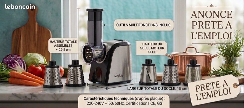 Robot râpe / trancheur électrique Meykey avec accessoire (image 1)