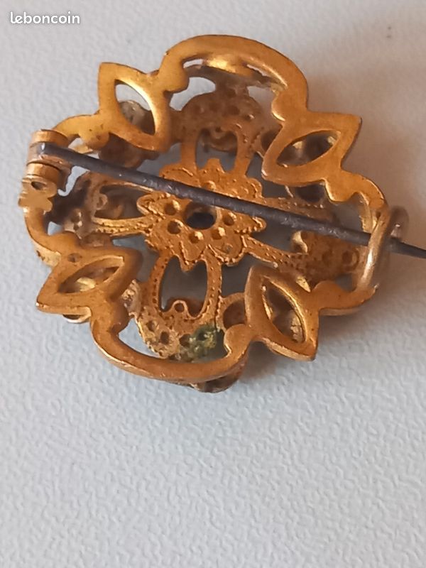 Broche Ancienne Art Nouveau En étain - Motif Fleurs, Occasion, Bijou Vintage