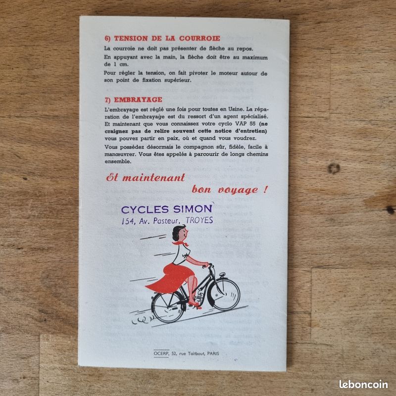 Notice d'entretien d'poque origine CONCESSIONNAIRE VAP ABG type 55 de  septembre 1954 - Collection
