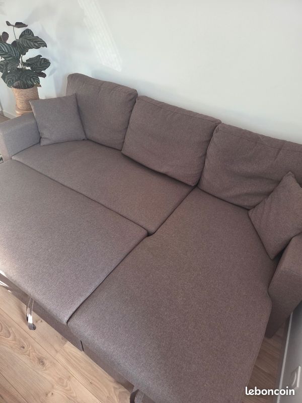 Canapé d'angle convertible en tissu marron (image 5)