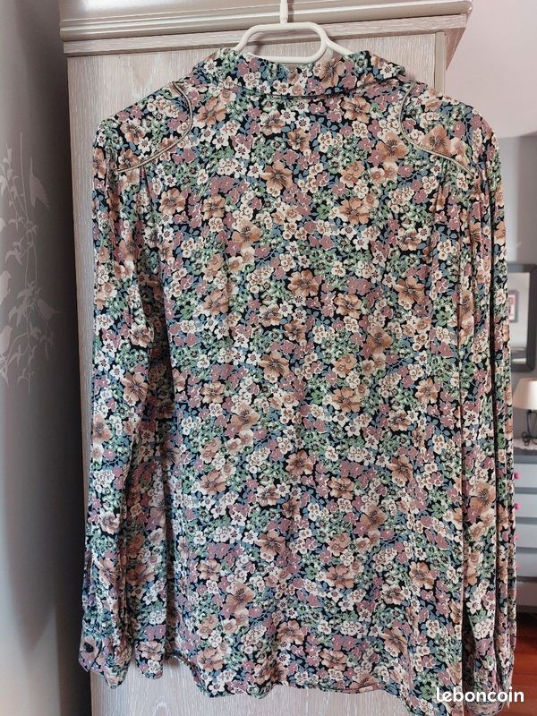 Chemisier Caroll Femme – Taille 40 – Motif Floral – 100% Coton – Vintage