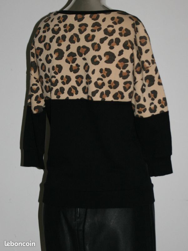 Pull Zara à Imprimé Animal - Taille S - Manches 3/4 - Gris Noir - Occasion Très Bon état