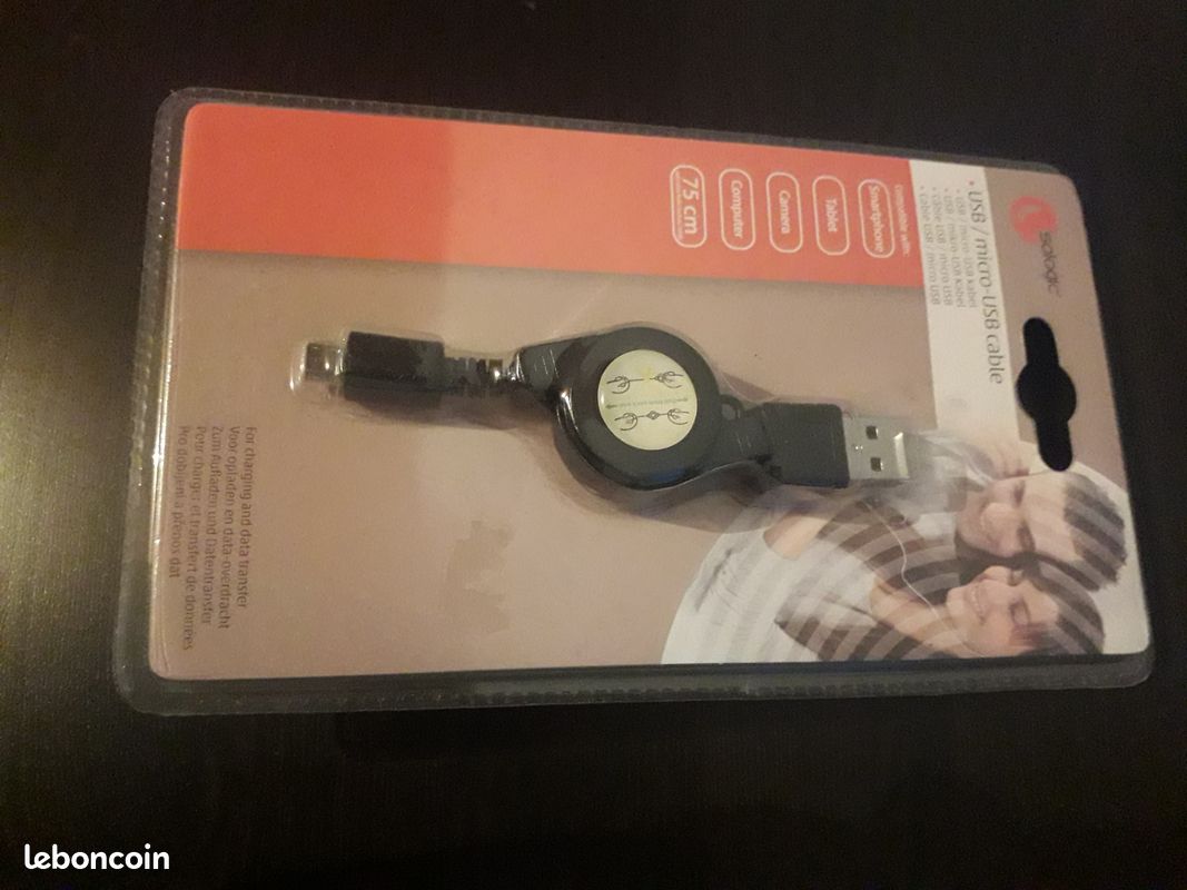 Câble Chargeur Micro USB pour Smartphone-Tablette-Ordinateur-Camera- L=75cm (image 1)