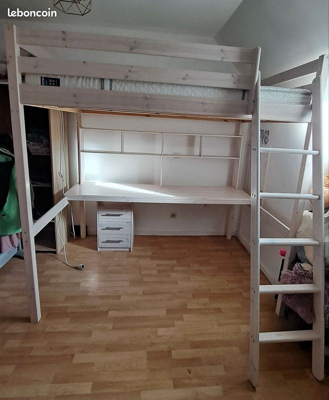 Lit mezzanine double,bureau, sommelier matelas (image 10)