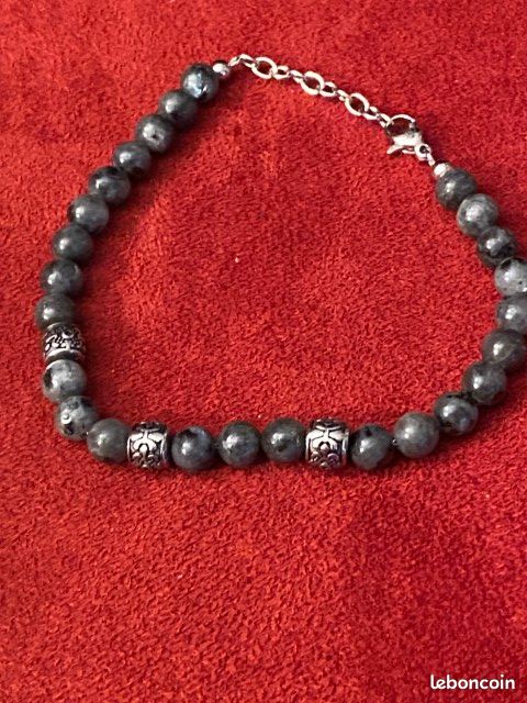 Neuf : Bracelet homme acier labradorite dégradé de gris réglable (brac5) (image 1)