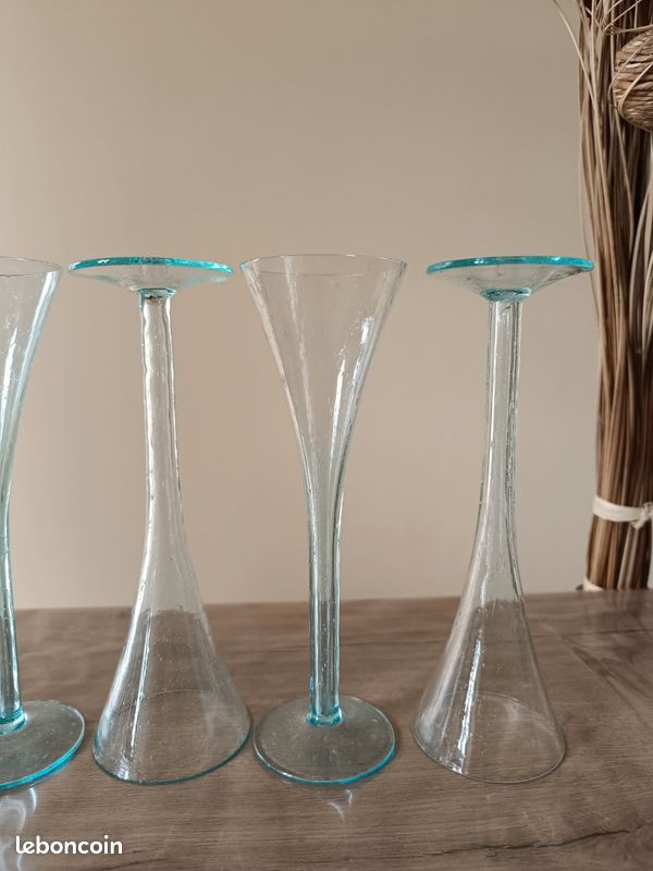 Lot 6 Verres à Pied Transparents Bullés Style Biot Verrerie Occasion