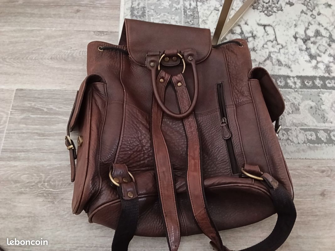 Très beau sac à dos vintage en cuir véritable (image 12)