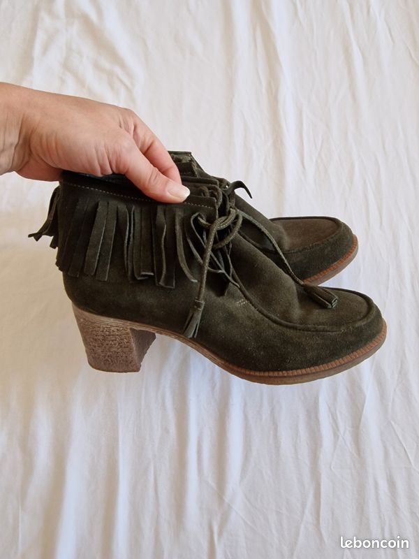 Bottines en cuir kaki Creeks (image 1)