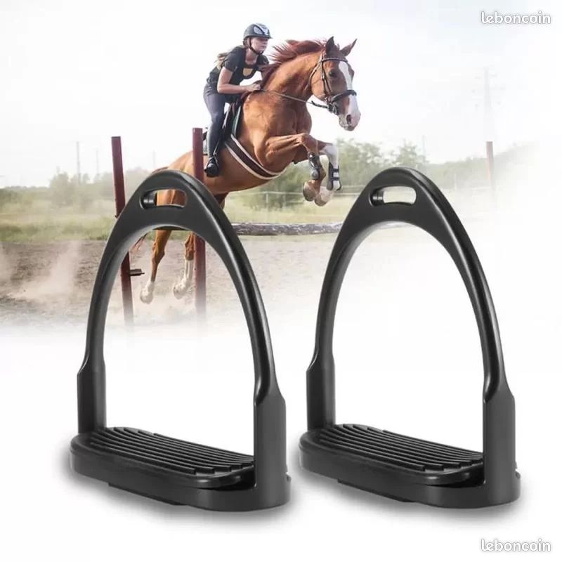 Paire D'Étriers Équitation HEEPDD - Pédale Acier Inox Antidérapante Noir