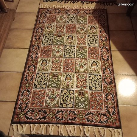 Tapis Mural Ou De Sol Vintage En Soie Fait Main - Broderie Crewel Cachemire - Inde - 71x109 Cm