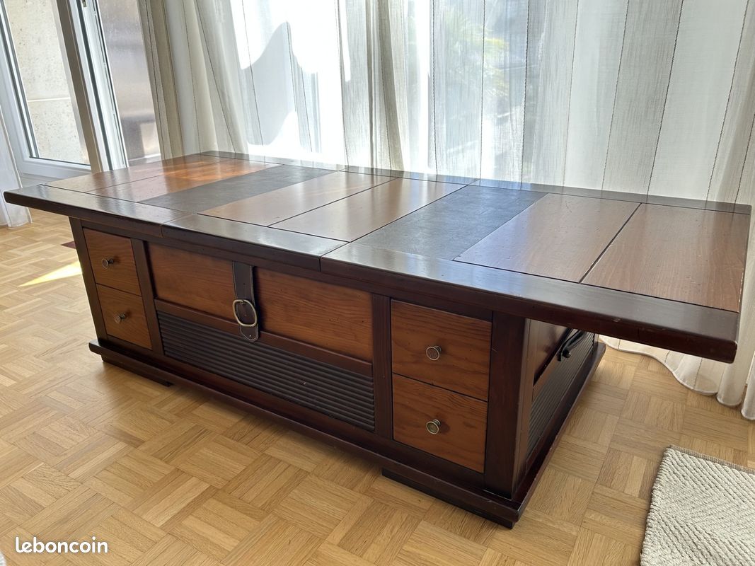 Table basse extensible en bois massif avec rangements – 120 à 160 cm (image 2)