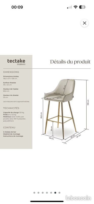 Lot de 4 chaises hautes bar (image 2)