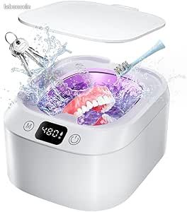 Nettoyeur Ultrasons, 48000Hz 220ml Bac Ultrasons, 24W Ultrasonic Cleaner  Portable avec Lampe UV, Bac a Ultrason pour Prothses Dentaires, Gouttire  Dentaire, Aligneurs, Bijoux (Blanc) - lectromnager