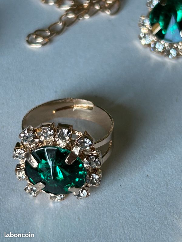 Parure Bijoux EMERAUDE NEUF, Collier avec Pendentif, Bracelet