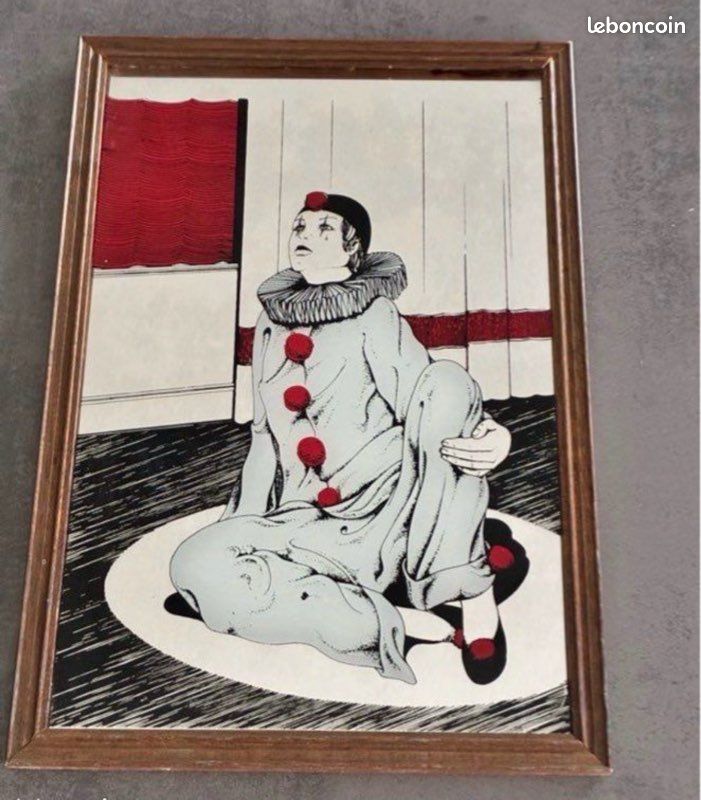 Ancien cadre miroir vintage pierrot (image 1)