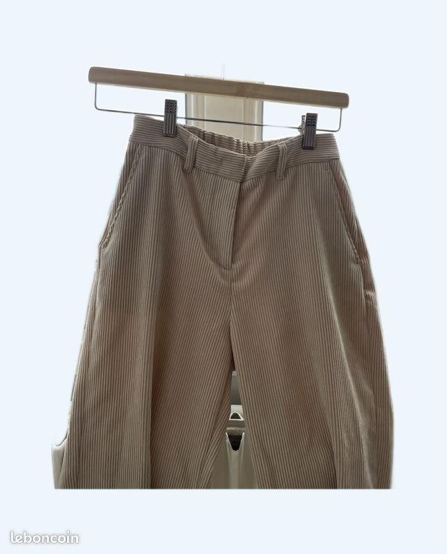 Pantalon large en velours côtelé beige (image 4)