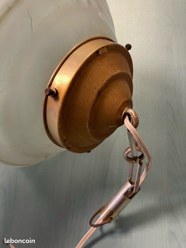 Lampe Suspension Vintage Art Déco - Lanterne En Tôle Émaillée Avec 5 Verres Gravés
