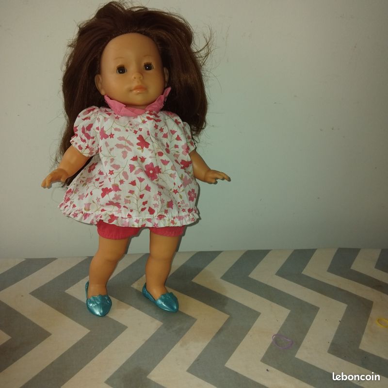 Poupée Corolle Vintage 1994 - Fille Brune Cheveux Longs 36 Cm - Robe Vichy Rose