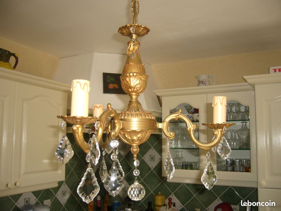 Lustre 3 lampes bronze et pampilles (image 1)