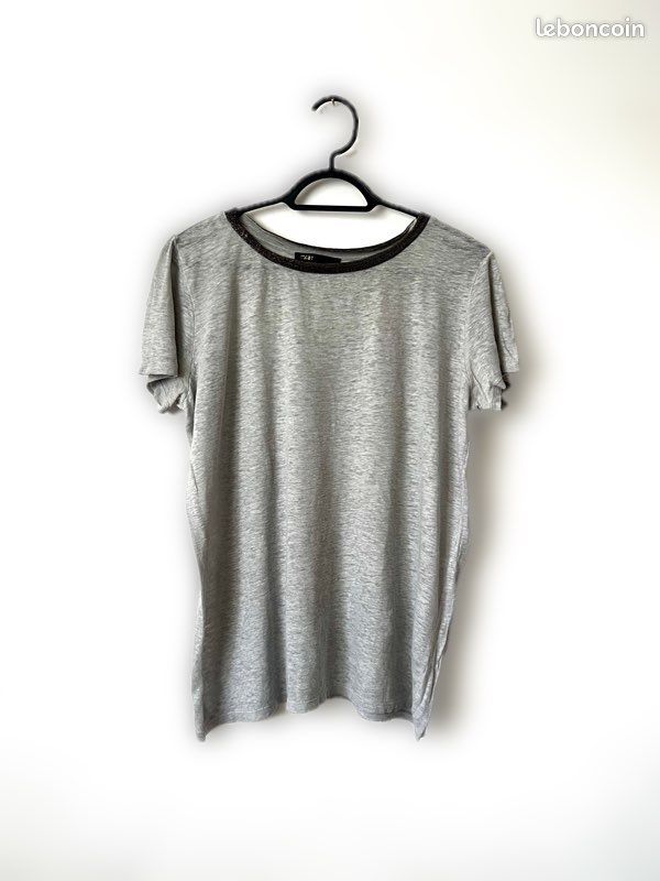 T-shirt Maje En Lin - Taille 38 - Blanc - Manches Longues - Occasion Très Bon état