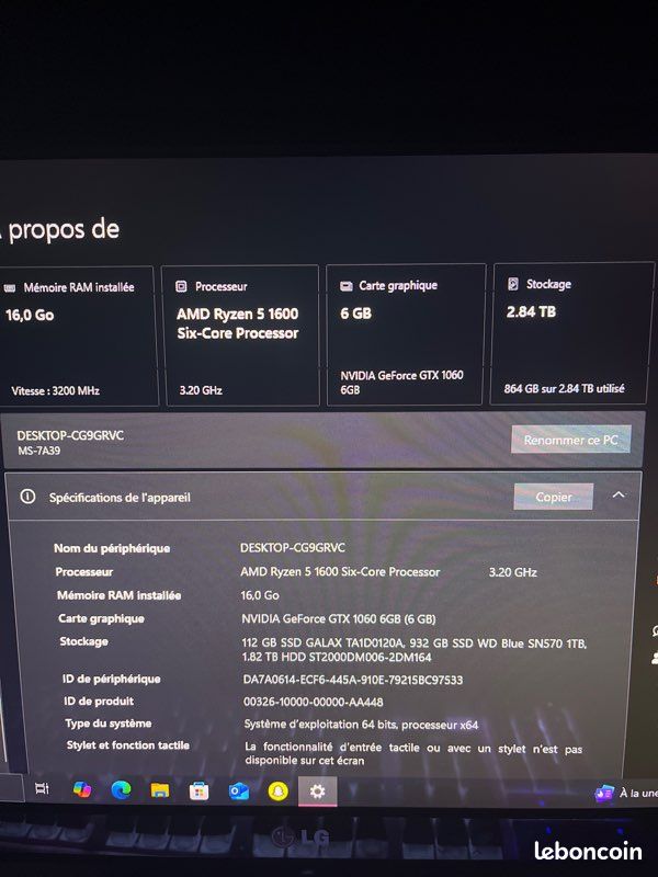 PC Gamer – Ryzen GTX 1060 6GB 16 Go RAM SSD Ordinateurs