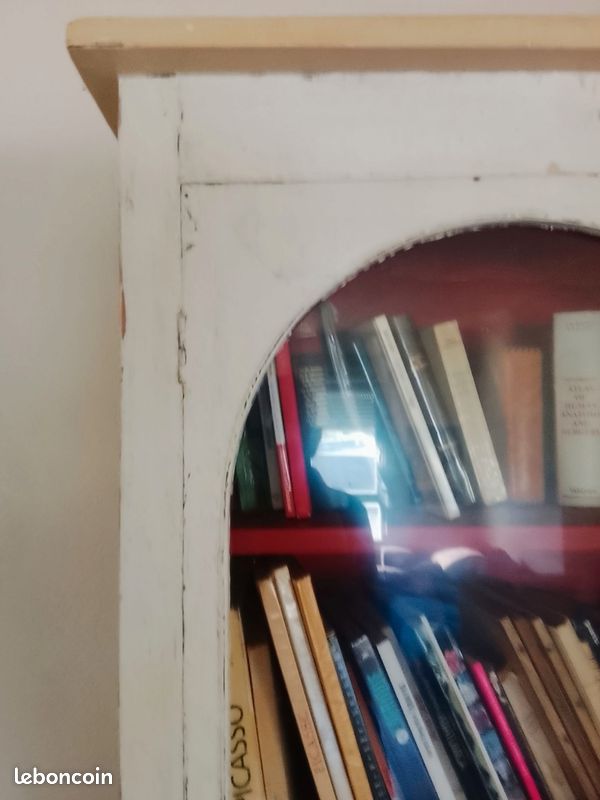 Bibliothèque ancienne bois verre bois peint intérieur rouge 200 cm de hauteur X 125cm de large 4 étagères (image 4)