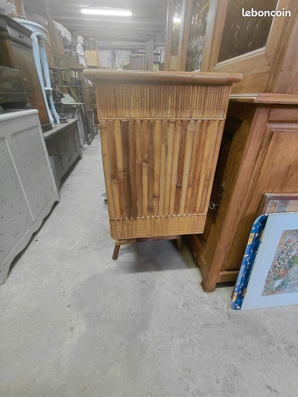 Enfilade vintage en bambou et laiton par Audoux Minet années 1960 (image 7)