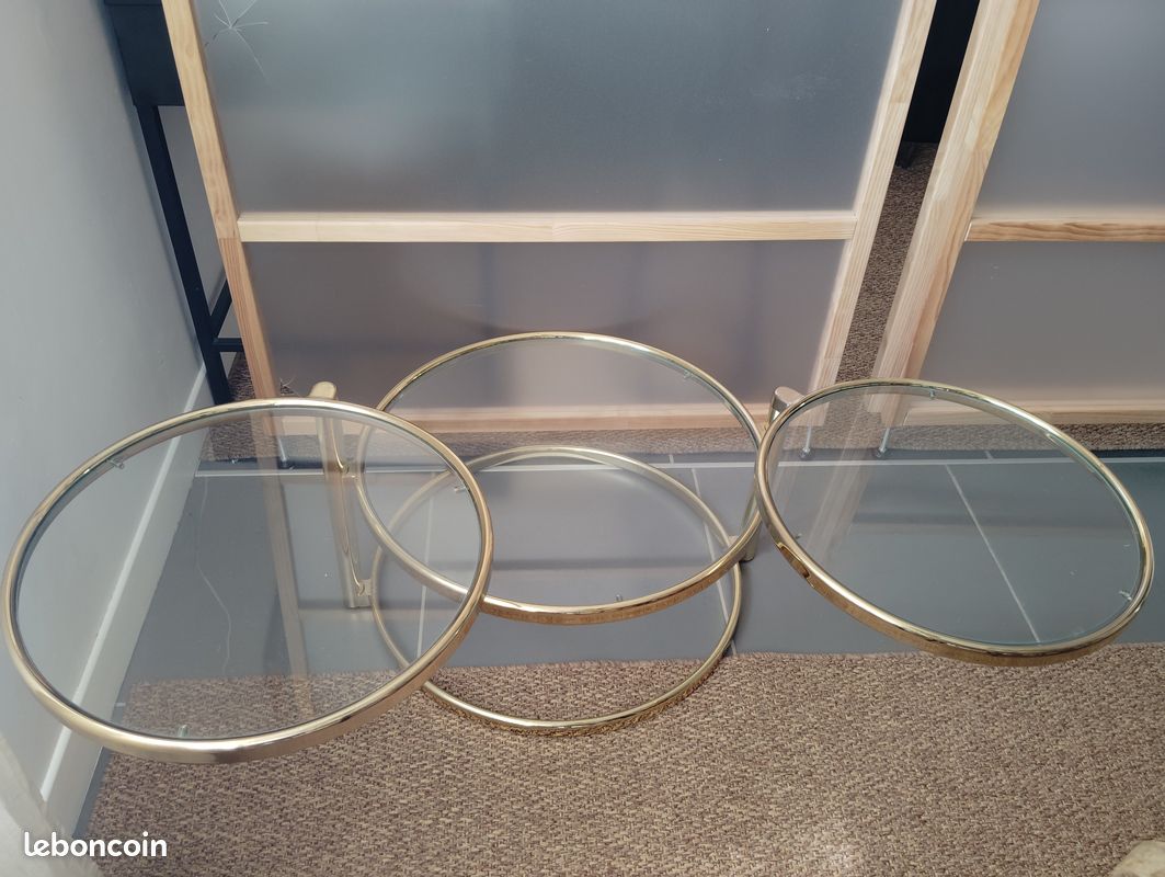 Table Basse Pivotante en Laiton & verre dans le style de Milo Baughman, 1970s (image 5)