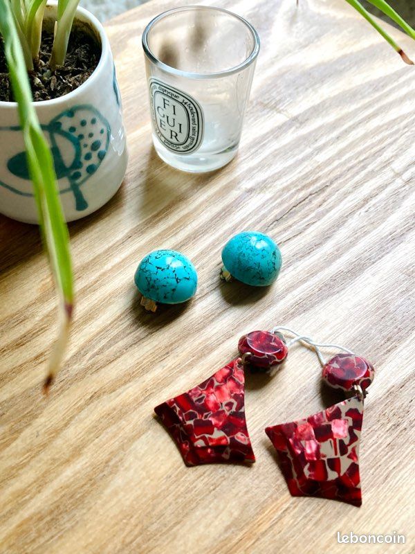 Boucles D'oreilles Clips Vintage - Forme Ronde Avec Résine Transparente, Bon état, Sans Marque