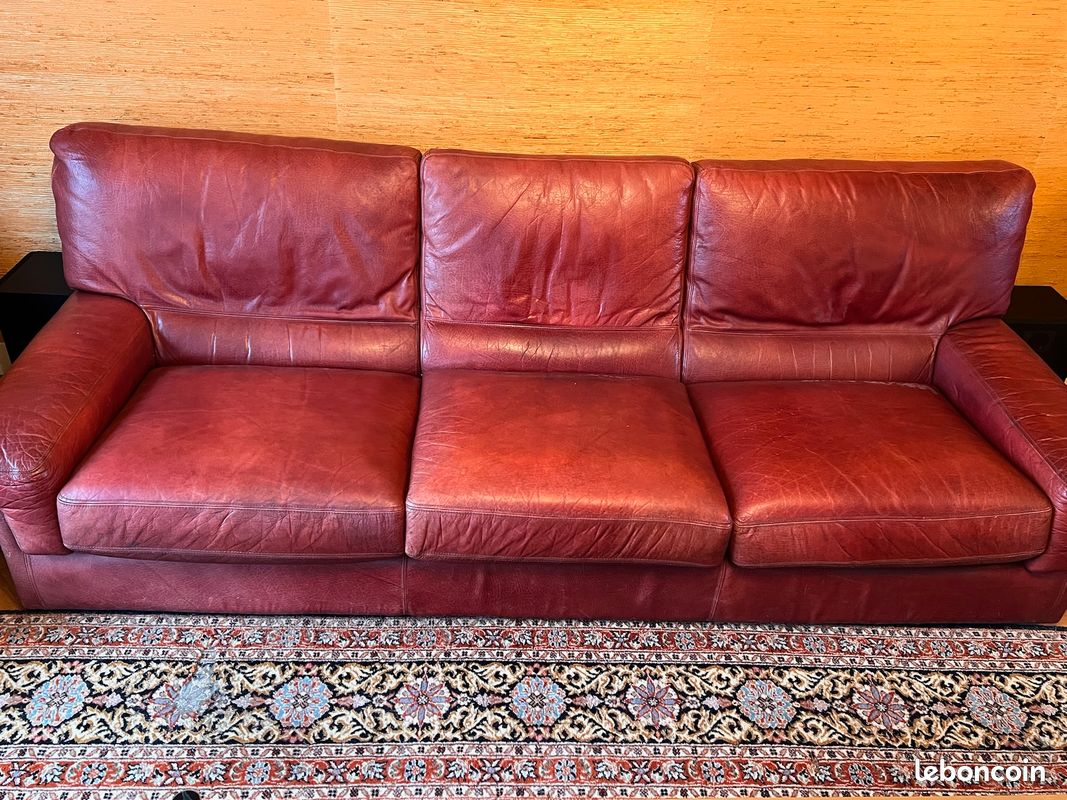 Canapé convertible 3 places tissu bordeaux Kandy 208cm