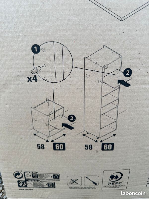 Lot de deux tablettes pour caisson de cuisine 60x58cm (image 2)