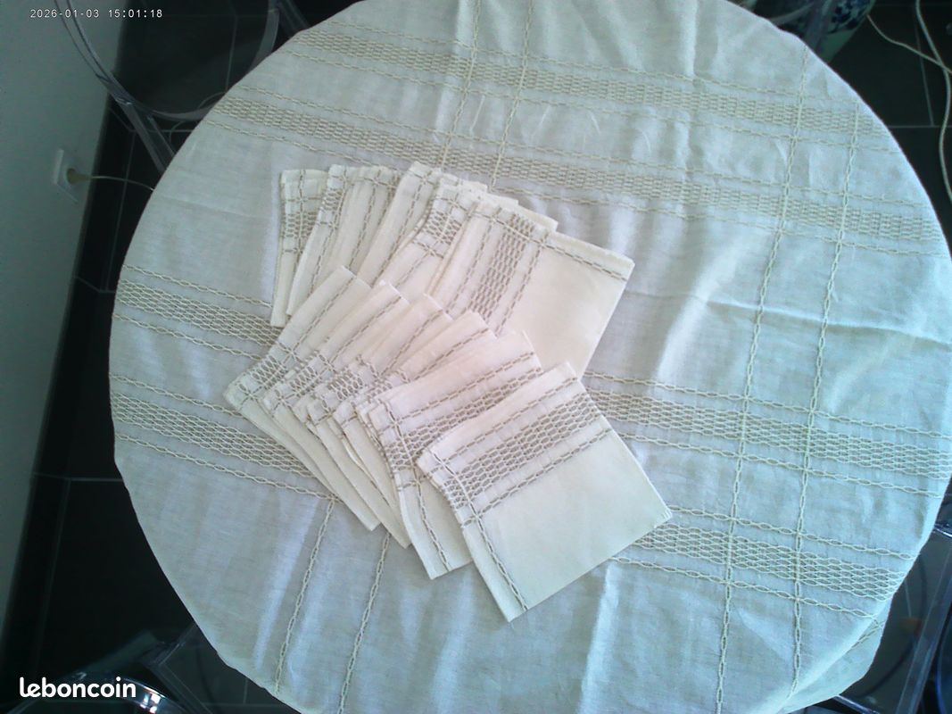 SERVICE DE TABLE XIXème en lin 1 NAPPE rectangulaire et ses 12 SERVIETTES (image 2)
