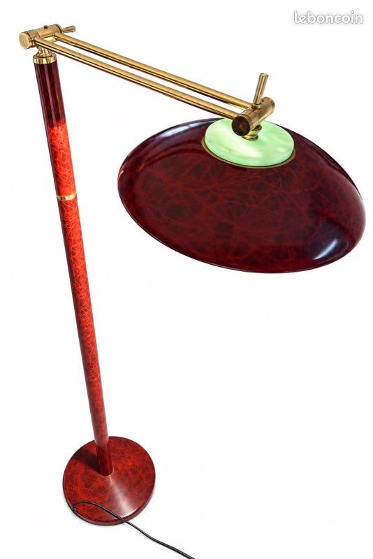 Lampadaire vintage articulé rouge bordeaux et doré : Design original (image 2)