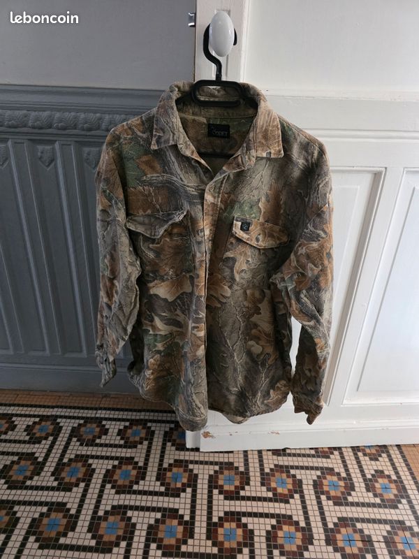 Chemise homme manches longues col simili camouflage chêne