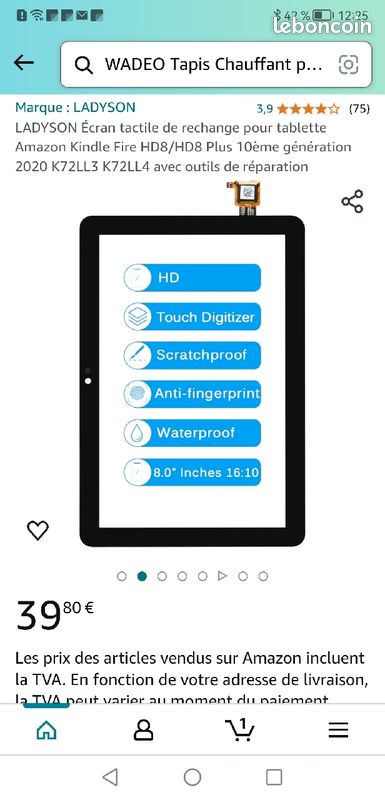 Écran Tactile De Rechange Pour Kindle Fire HD8/HD8 Plus (10e Génération 2020) – K72LL3, K72LL4