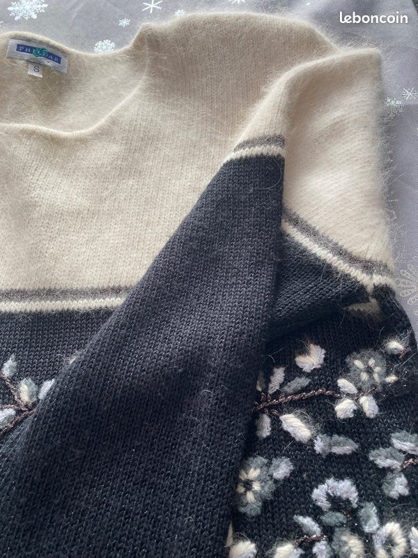 Pull Tunique Femme Phildar Laine - Taille 38/40, Gris, Tricoté Main, Occasion Comme Neuf