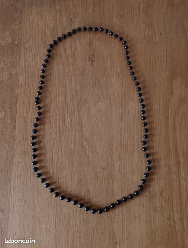 Collier Vintage En Perles Noires De Rocaille - Réf. Bj 02824 - Très Bon état - Sans Marque