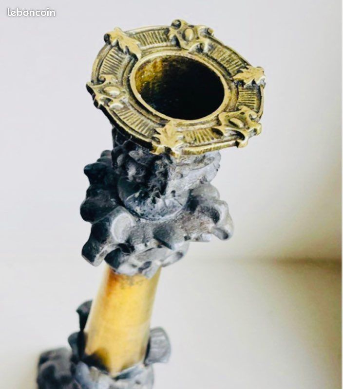 Ancien Bougeoir En Bronze Et Régule - Objet De Décoration, Occasion