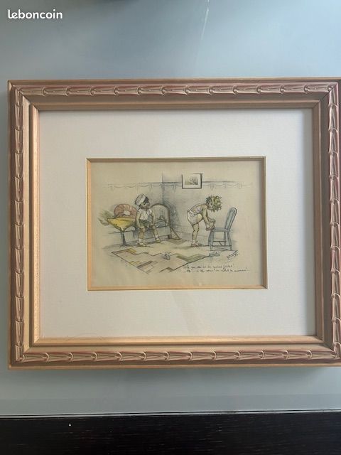 Charmante Illustration Ancienne Germaine Bouret 1930 Encadrée - Signée (image 1)