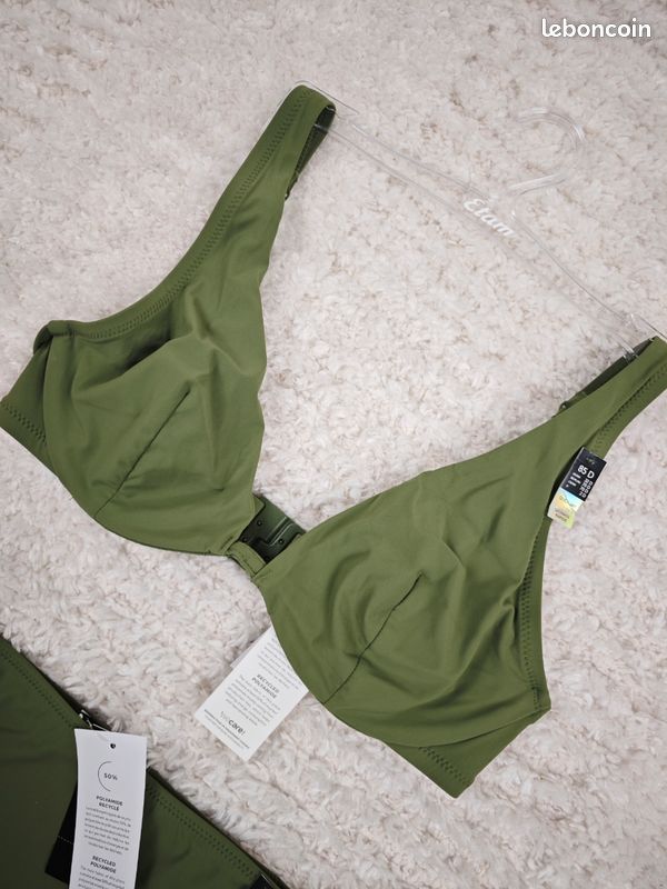 Maillot de bain 2 pièces Etam neuf – Taille 85D / 40 FR – Femme – Vert forêt – Armature (image 4)