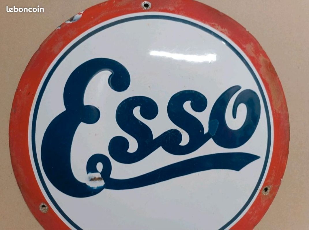 Ancienne Enseigne Porcelaine émaillée Gasoil/pneus Michelin Double Face - Années 1950 - Rare
